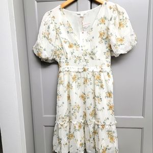 By The River  Small Mini Dress Smoked Elastic At Back Floral All over Pr…